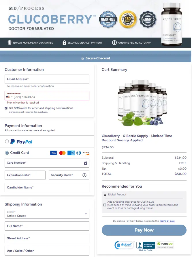 glucoberry checkout page